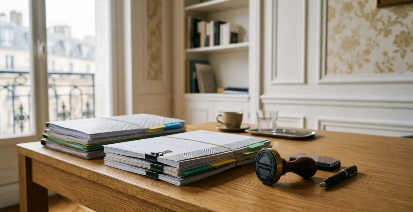 Dossier administratif avec tampon de validation de l'Anah sur un bureau en bois