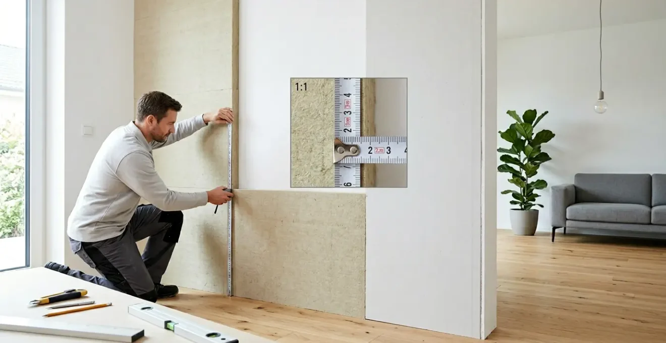 Pose d'isolant mince sur mur intérieur avec mesure de l'épaisseur