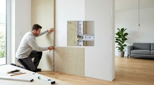 Pose d'isolant mince sur mur intérieur avec mesure de l'épaisseur