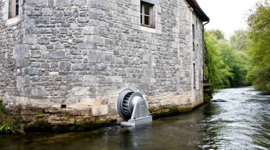 Vue d'un moulin à eau traditionnel français avec roue hydraulique et architecture en pierre caractéristique