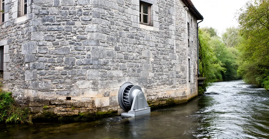 Vue d'un moulin à eau traditionnel français avec roue hydraulique et architecture en pierre caractéristique