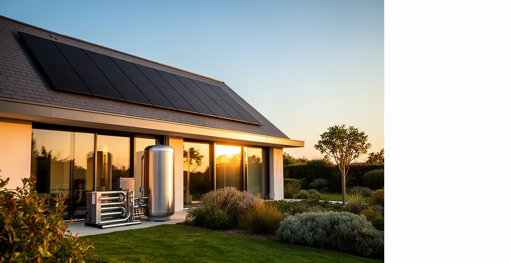 Vue d'ensemble d'une maison moderne intégrant des technologies énergétiques avancées