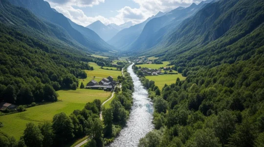 Comparaison visuelle de trois types de turbines hydrauliques dans un paysage de montagne française