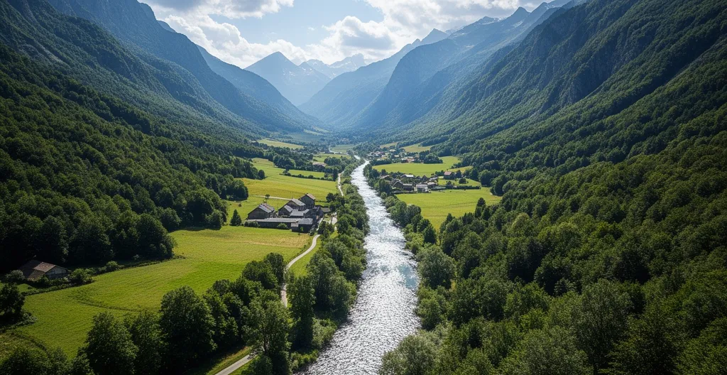 Comparaison visuelle de trois types de turbines hydrauliques dans un paysage de montagne française