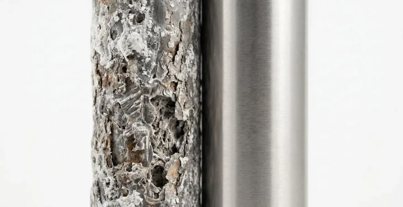 Comparaison visuelle entre une anode magnésium neuve et une anode usée