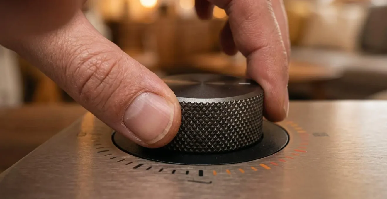 Main ajustant le thermostat d'une chaudière pour optimiser la courbe de chauffe