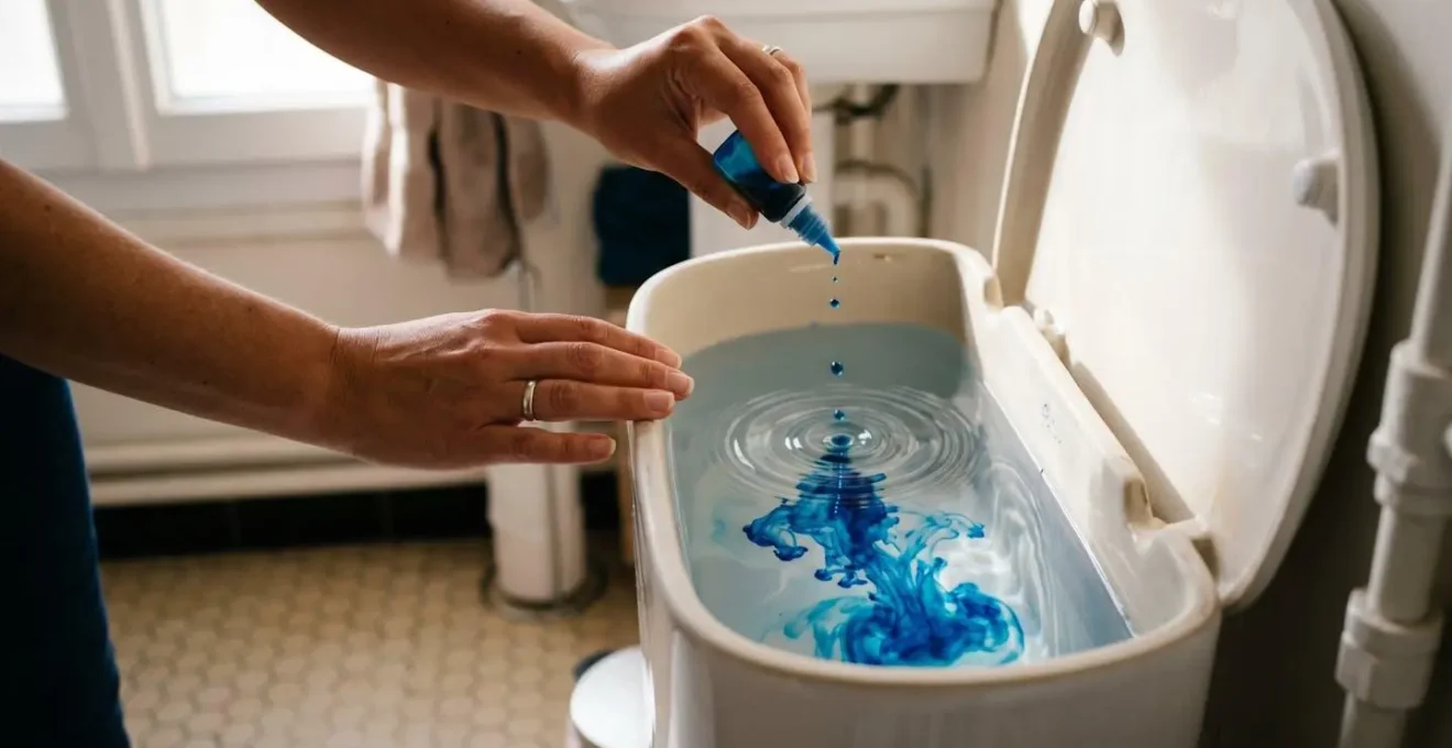 Test de détection de fuite dans les toilettes avec colorant alimentaire bleu